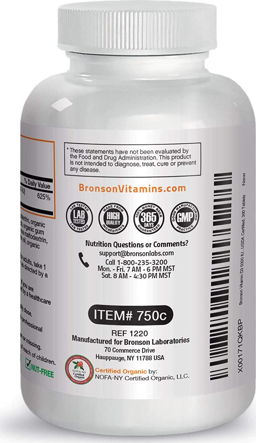 High Potency Vitamin D3 5,000 IU for Healthy Muscle Function, Bone Health and Immune Support, Organic Vitamin D Supplement, Non-GMO Formula, 360 Tablets