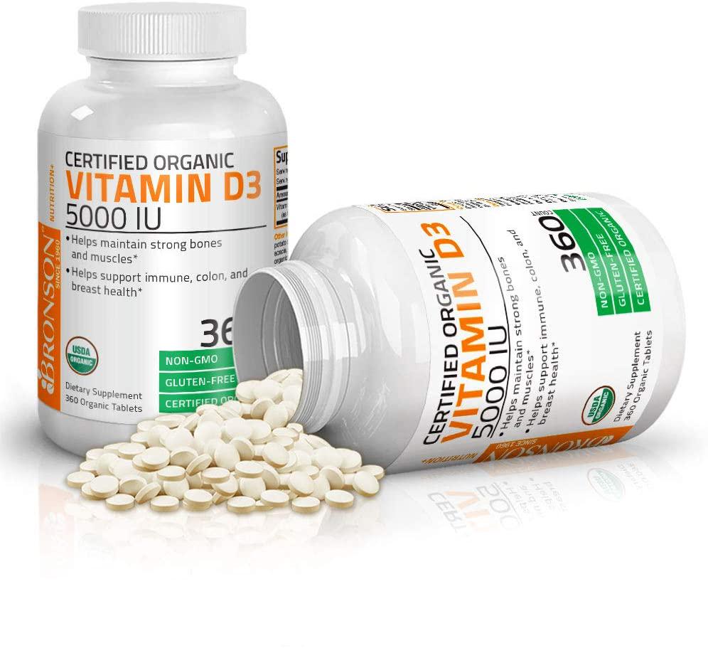 High Potency Vitamin D3 5,000 IU for Healthy Muscle Function, Bone Health and Immune Support, Organic Vitamin D Supplement, Non-GMO Formula, 360 Tablets