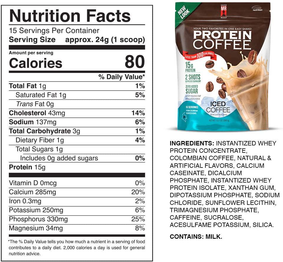 High Protein Coffee, Maine Roast Iced Coffee, 15g of Protein, 2g Carbs, Zero Sugar, 2 Shots of Espresso, Keto Friendly, All Natural (15 Servings, Iced Coffee)