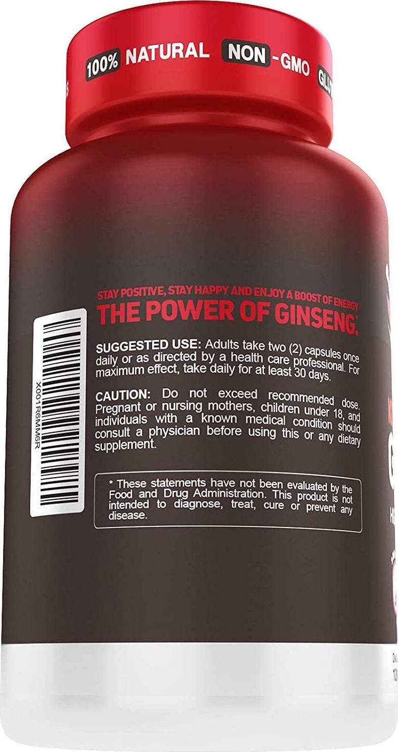 High Strength Korean Red Panax Ginseng 1500 mg Supplement -120 Vegan Capsules- High Ginsenosides Powder Extract to Boost Energy, Endurance, Mood, Performance and Sexual Health Pills for Men and Women-