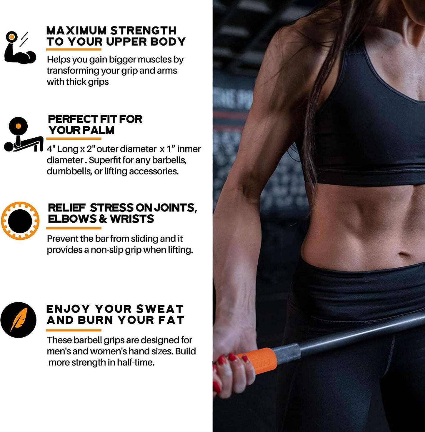 Hikeen Thick Bar Dumbbell Grips,Non Slip Hard Rubber Barbell Grips, Grips for Weight Lifting, Muscle Building-2 Outer Diameter