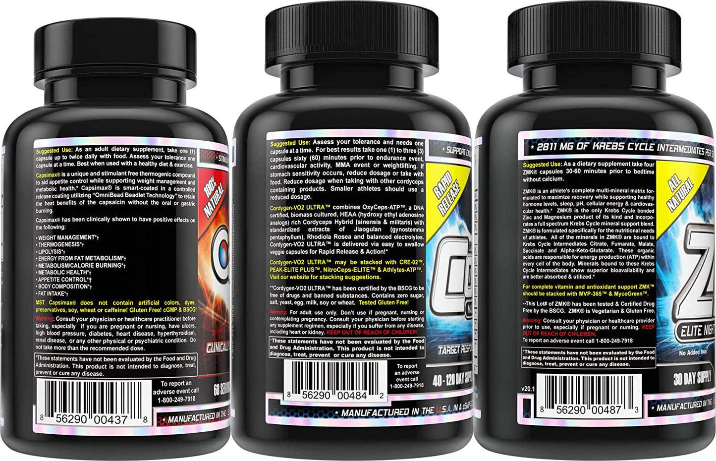 Home Workout Supplement Stack - Capsimax 100mg, 60 Servings clinically dosed Weight Management, ZMK Nighttime Recovery, Cordygen VO2 Ultra Pre Endurance from MST Millennium Sport Technologies