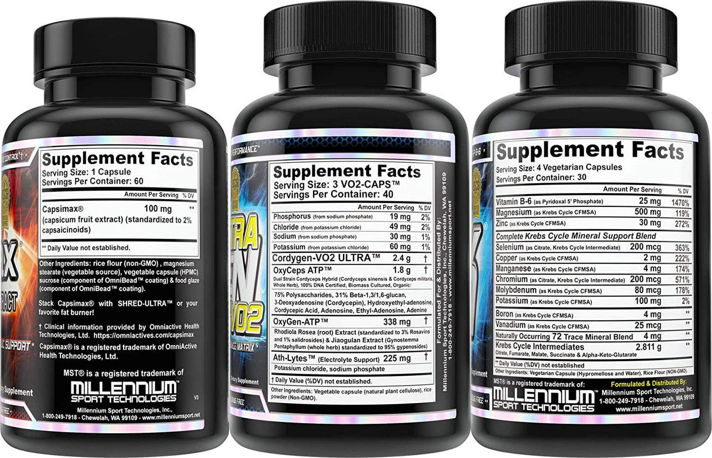 Home Workout Supplement Stack - Capsimax 100mg, 60 Servings clinically dosed Weight Management, ZMK Nighttime Recovery, Cordygen VO2 Ultra Pre Endurance from MST Millennium Sport Technologies