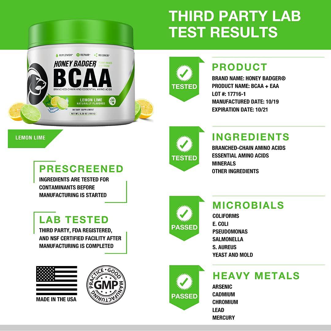 Honey Badger Pre Workout Powder and BCAA Amino Acids Powder Bundle | Beta Alanine, Caffeine and Vitamin C + Electrolytes | Vegan Keto Sugar Free and Paleo for Men and Women | 30 Servings (Lemon Lime)