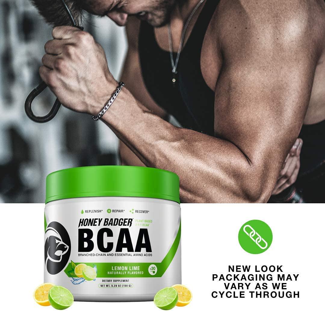 Honey Badger Pre Workout Powder and BCAA Amino Acids Powder Bundle | Beta Alanine, Caffeine and Vitamin C + Electrolytes | Vegan Keto Sugar Free and Paleo for Men and Women | 30 Servings (Lemon Lime)