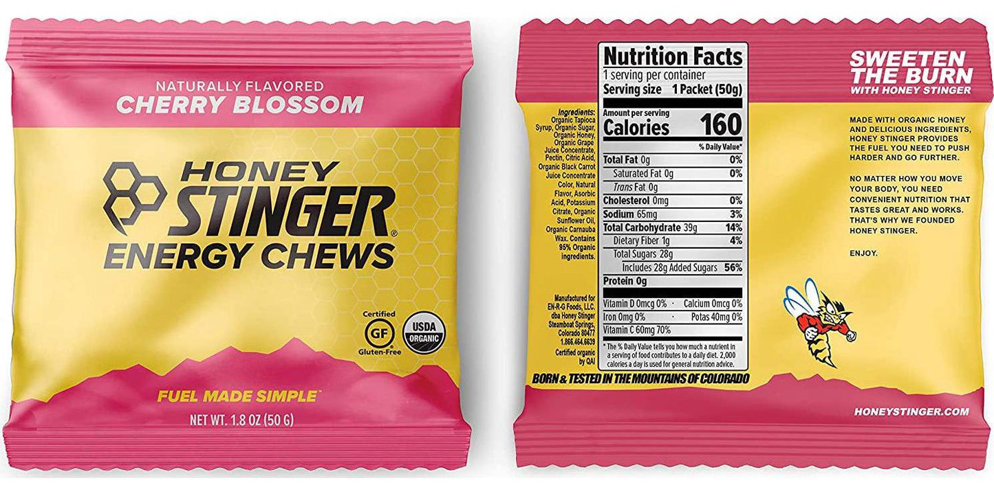 Honey Stinger Organic Energy Chews Variety Pack with Sticker 8 Count Chewy Gummy Energy Source for Any Activity - Pink Lemonade, Fruit Smoothie, Pomegranate Passionfruit and Cherry Blossom