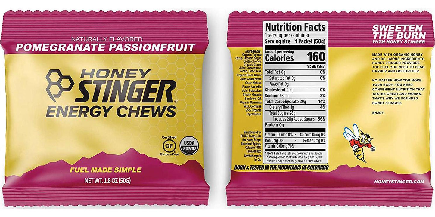Honey Stinger Organic Energy Chews Variety Pack with Sticker 8 Count Chewy Gummy Energy Source for Any Activity - Pink Lemonade, Fruit Smoothie, Pomegranate Passionfruit and Cherry Blossom
