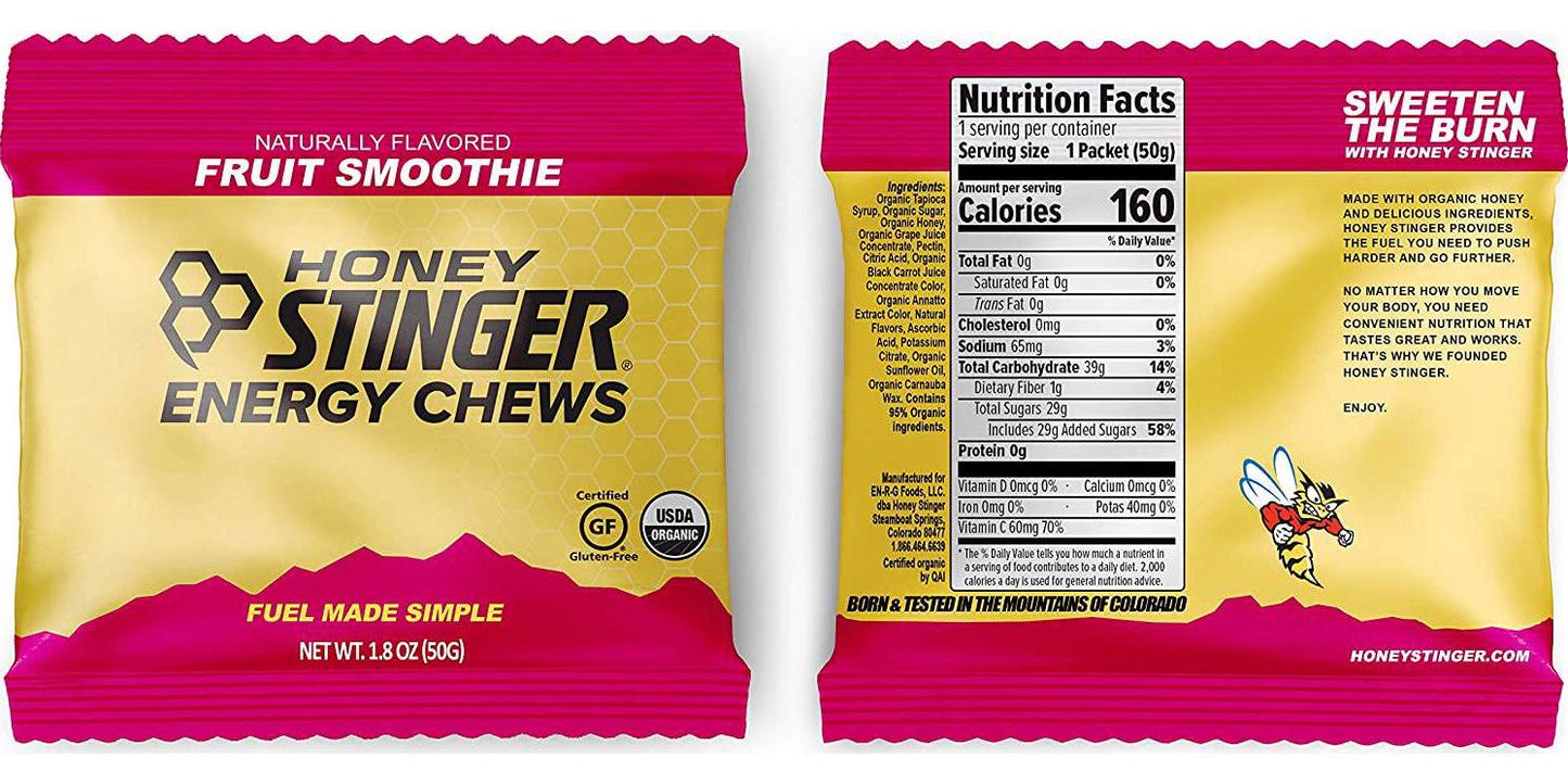 Honey Stinger Organic Energy Chews Variety Pack with Sticker 8 Count Chewy Gummy Energy Source for Any Activity - Pink Lemonade, Fruit Smoothie, Pomegranate Passionfruit and Cherry Blossom