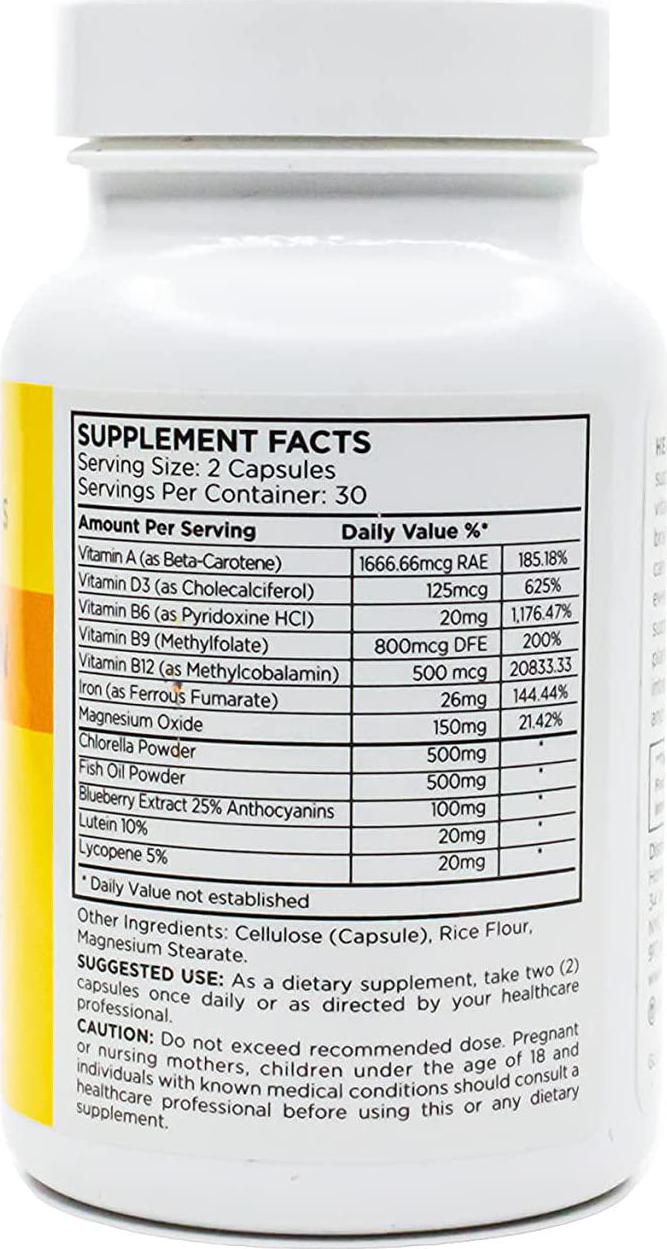 Honeybrains Healthy Brain (Non-GMO) — 100% Natural Supplements Lifelong Brain Health | Essential nutrients with Plant pigments, Vitamins, Minerals Support Lifelong Brain Health| 60 Capsules