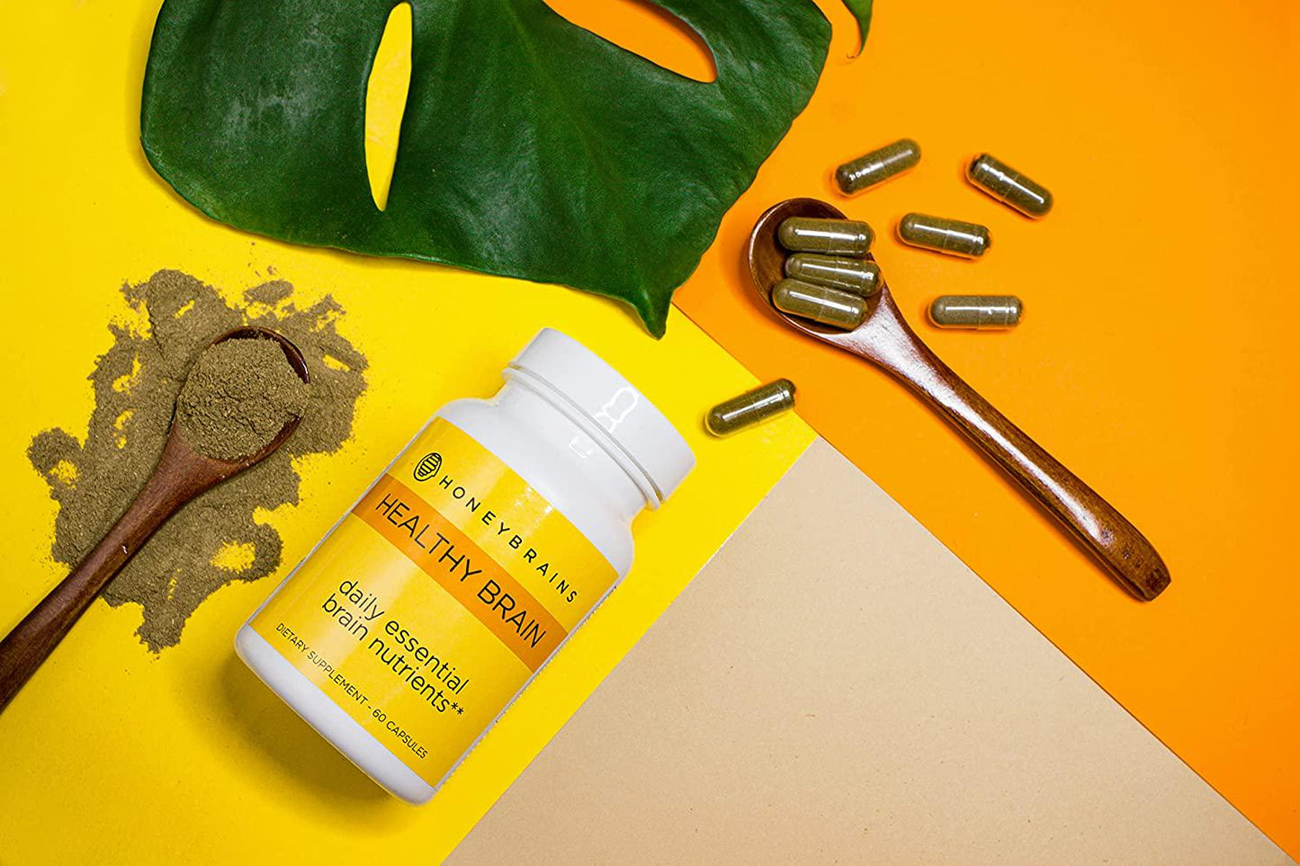 Honeybrains Healthy Brain (Non-GMO) — 100% Natural Supplements Lifelong Brain Health | Essential nutrients with Plant pigments, Vitamins, Minerals Support Lifelong Brain Health| 60 Capsules