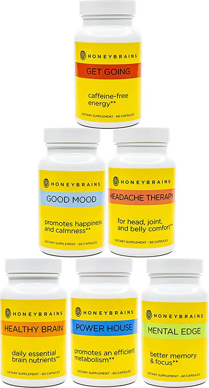 Honeybrains Healthy Brain (Non-GMO) — 100% Natural Supplements Lifelong Brain Health | Essential nutrients with Plant pigments, Vitamins, Minerals Support Lifelong Brain Health| 60 Capsules