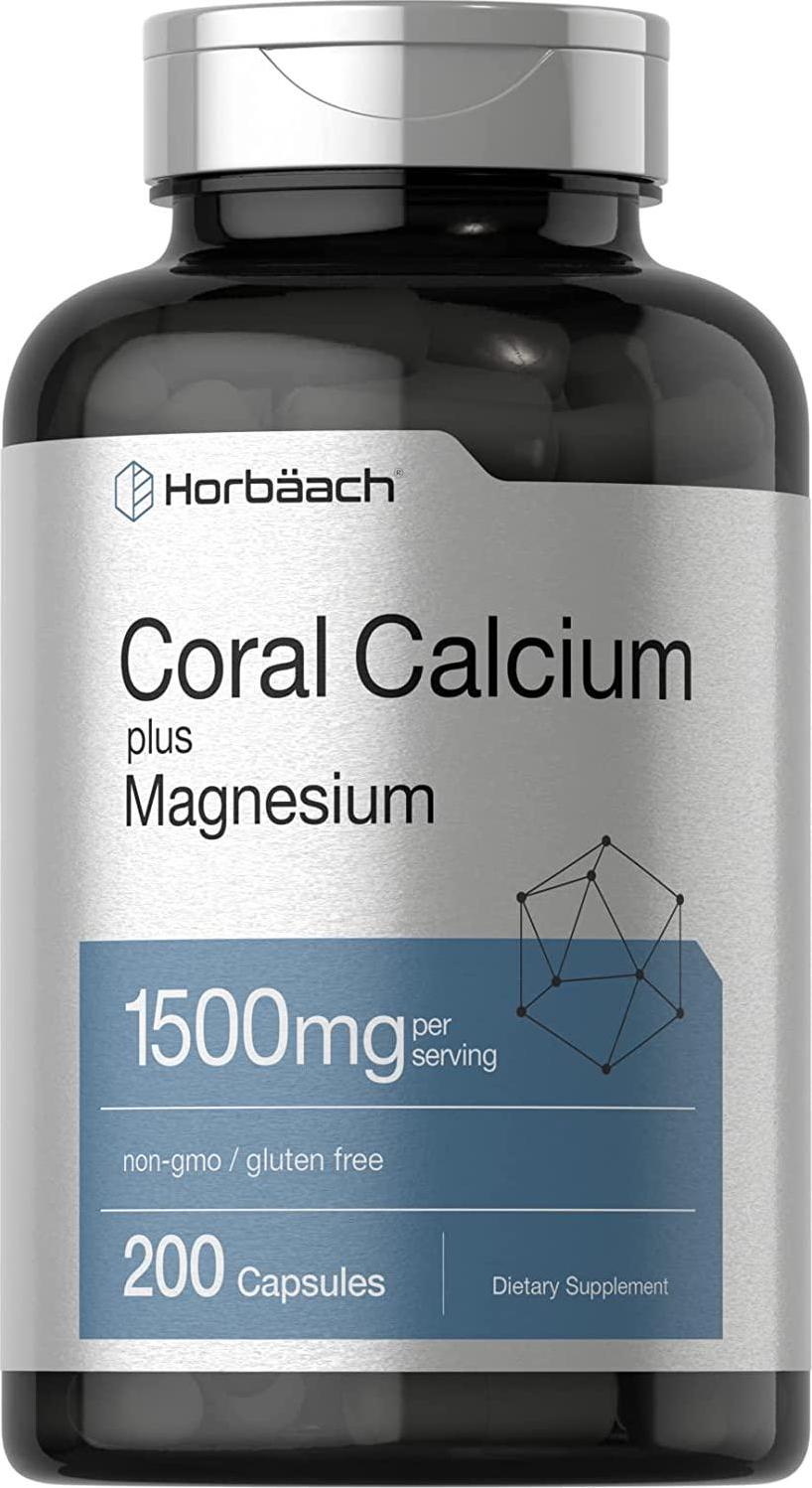 Horbaach Coral Calcium 1500mg 200 Capsules | Plus Magnesium | Non-GMO, Gluten Free Supplement | Supports Bone Health