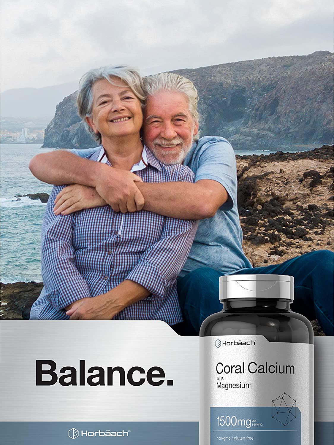 Horbaach Coral Calcium 1500mg 200 Capsules | Plus Magnesium | Non-GMO, Gluten Free Supplement | Supports Bone Health