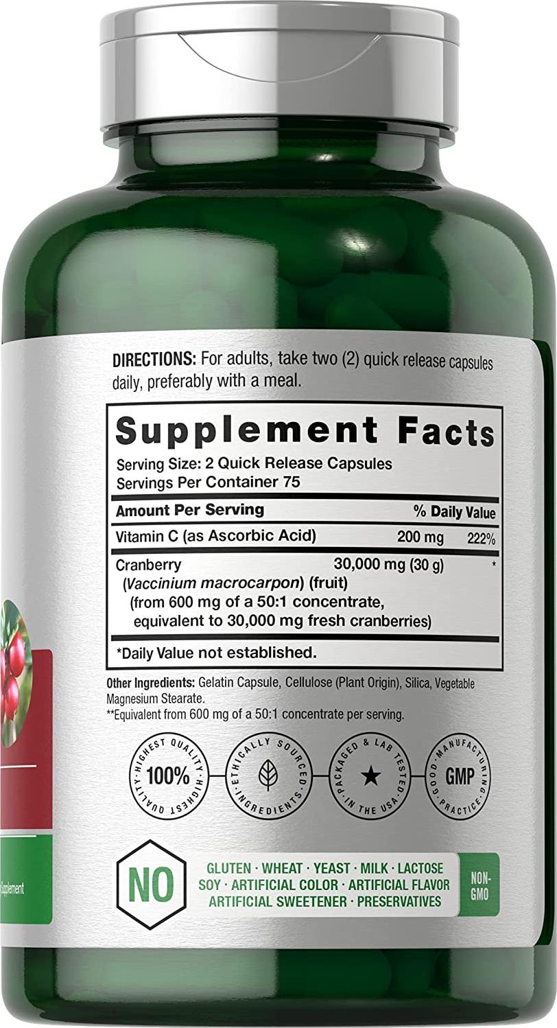 Horbaach Cranberry (30,000 mg) + Vitamin C 150 Capsules | Triple Strength Ultimate Potency | Non-GMO, Gluten Free Cranberry Pills Supplement from Concentrate Extract