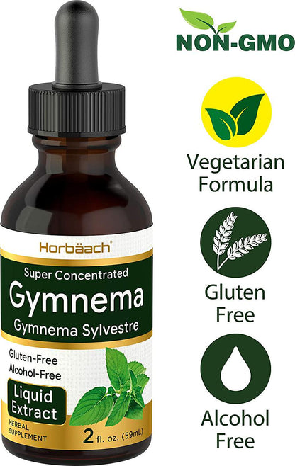 Horbaach Gymnema Sylvestre Liquid | 2 Oz | Alcohol Free | Super Concentrated | Vegetarian, Non-GMO, Gluten Free | Gymnema Leaf Extract