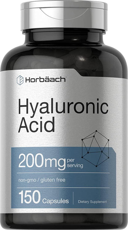 Horbaach Hyaluronic Acid 200 mg 150 Capsules | Supports Joint and Skin Hydration | Non-GMO and Gluten Free Supplement