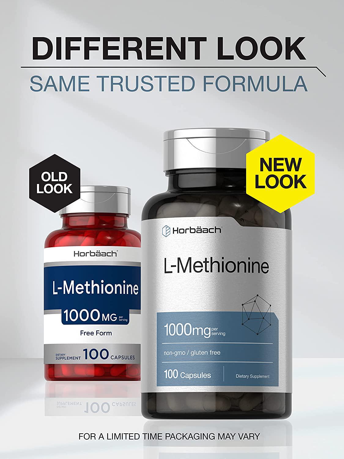 Horbaach L Methionine 1000 mg | 100 Capsules | Non-GMO, Gluten Free | Free Form Supplement