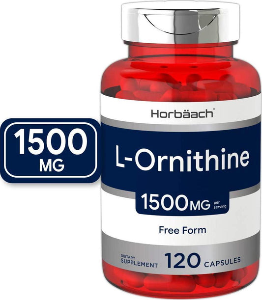 Horbaach L Ornithine 1500 mg | 120 Capsules | Non-GMO, Gluten Free | Free Form L-Ornithine