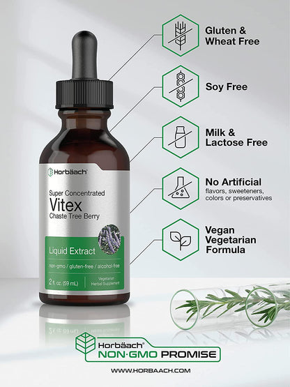 Horbaach Vitex Chasteberry Extract | 2 oz | Alcohol Free | Super Concentrated | Vegetarian, Non-GMO, Gluten Free | Chaste Tree Berry Tincture Supplement