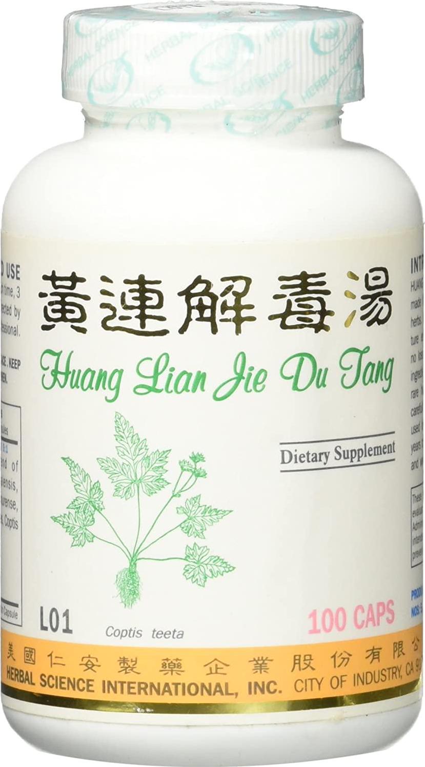 Huang Lian Detox Formula Dietary Supplement 500mg 100 Capsules (Huang Lian Jie Du Tang) L01 100% Natural Herbs