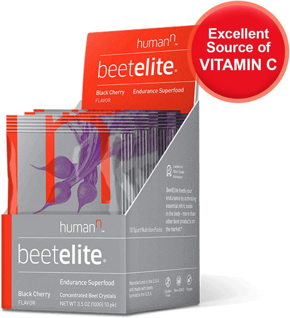 HumanN BeetElite Superfood Concentrated Beet Powder Nitric Oxide Boosting Athletic Endurance Supplement (Black Cherry Flavor, 0.35-Ounce, 10 Packets)