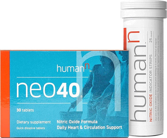 HumanN Neo40 Daily Bundle Heart and Blood Circulation Supplements to Boost Nitric Oxide with N-O Indicator Test Strips - Includes 30 Dissolvable Tablets and 25 Test Strips