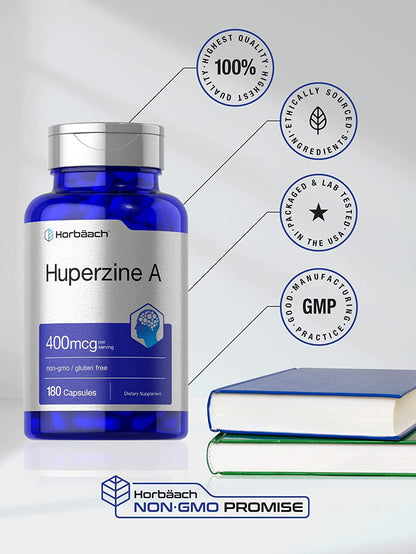 Huperzine A 400mcg | 180 Capsules | Non-GMO, Gluten Free Supplement | by Horbaach