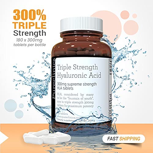 Hyaluronic Acid 300mg x 360 Tablets (2 Bottles Each with 180 Tablets - 6 Months Supply). Triple Strength Hyaluronic Acid. 300% Stronger Than Any Other HLA Tablet. SKU: HLA3x2