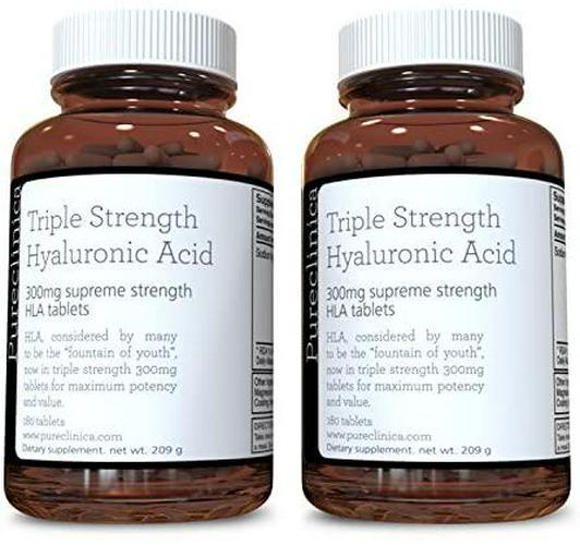 Hyaluronic Acid 300mg x 360 Tablets (2 Bottles Each with 180 Tablets - 6 Months Supply). Triple Strength Hyaluronic Acid. 300% Stronger Than Any Other HLA Tablet. SKU: HLA3x2