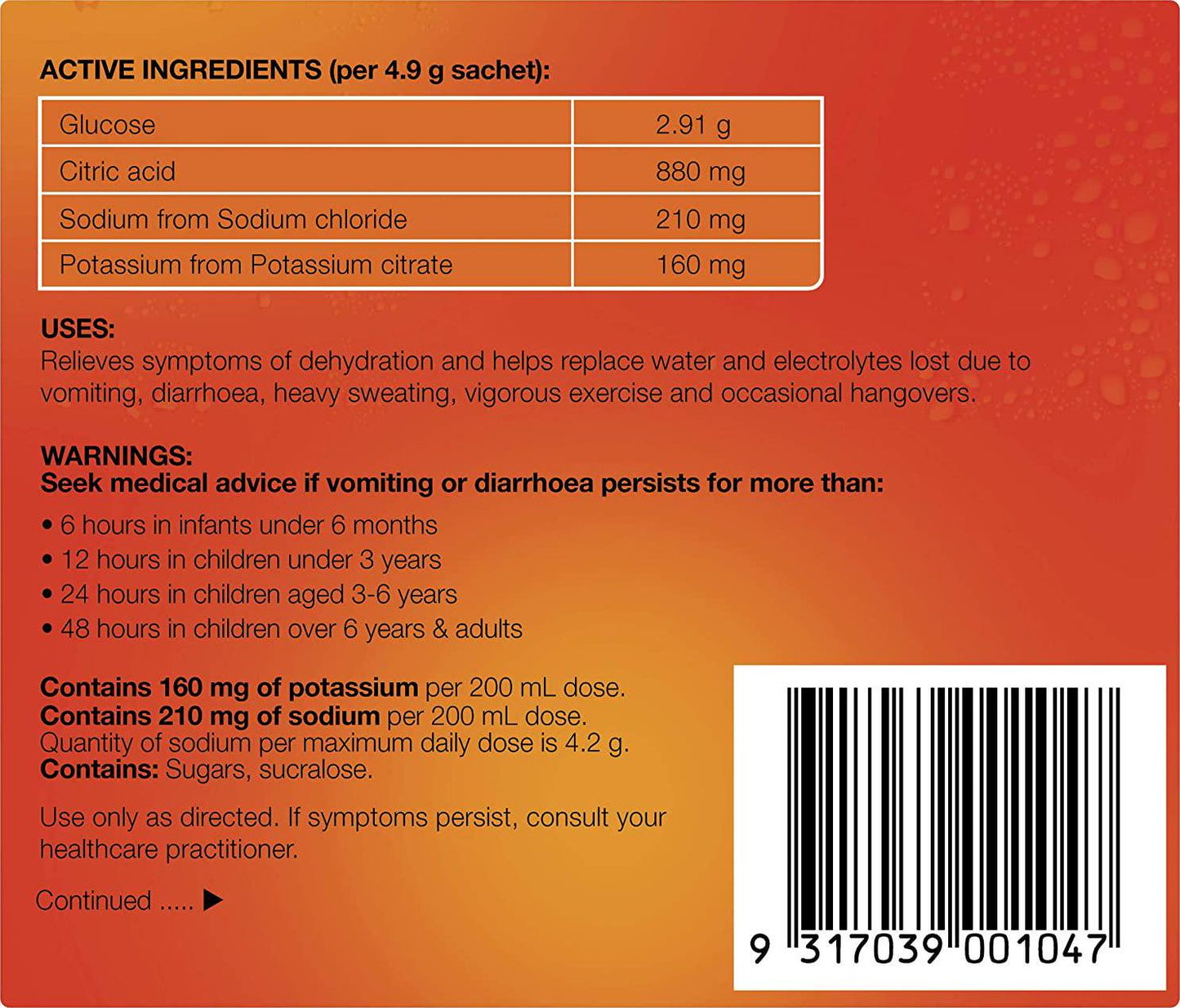 Hydralyte Electrolyte Powder Orange, 10 Sachets 10 Sachets, Orange 49 grams