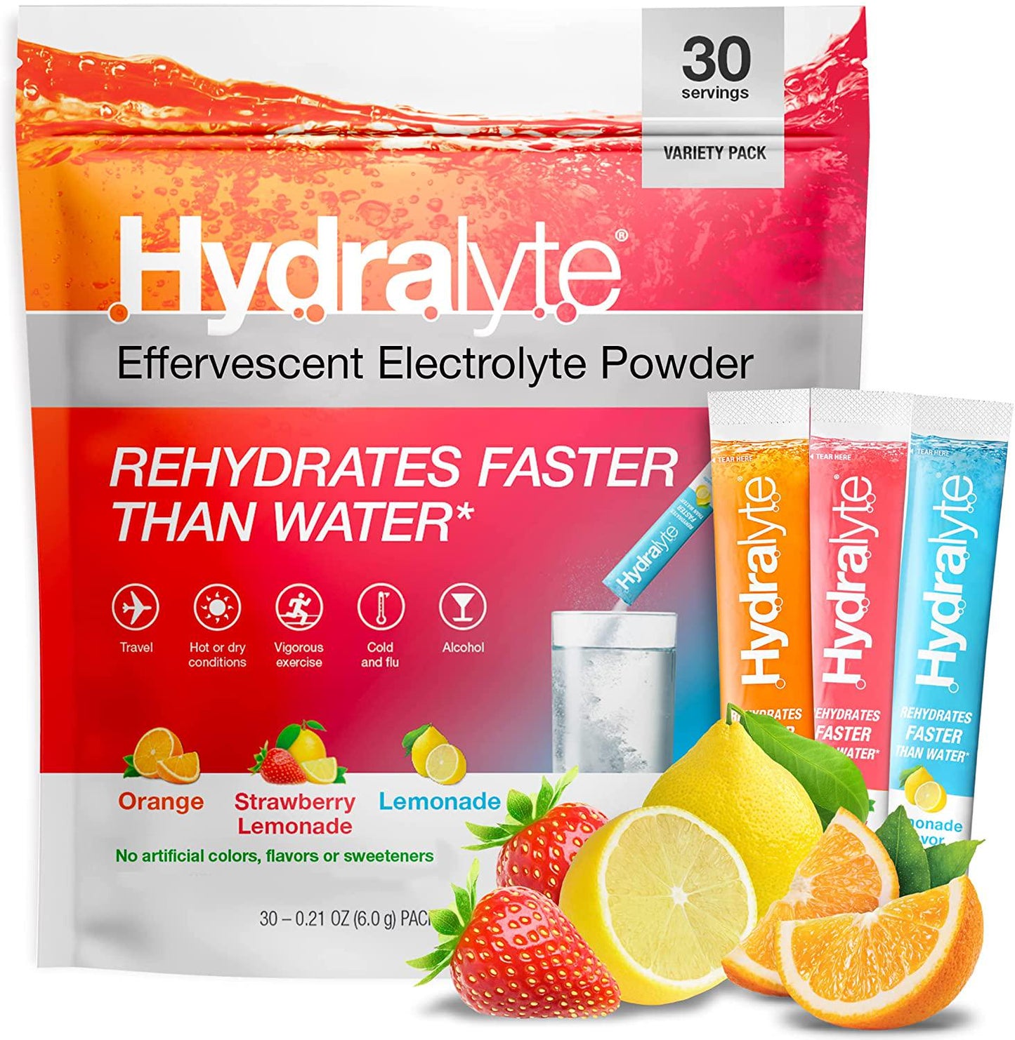 Hydralyte Electrolyte Powder Packets | Variety Flavor Hydration Packets | Easy Dissolve Electrolyte Powder for Rehydration Solutions | Low Sugar Hydration Powder Packets (8 oz Serving, 30 Count)