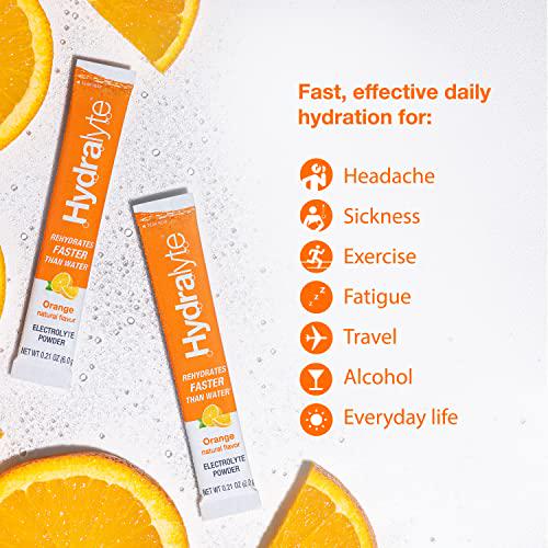 Hydralyte Electrolyte Powder Packets | Orange Hydration Packets | Easy Dissolve Electrolyte Powder for Rehydration Solutions | Low Sugar Hydration Powder Packets | All Natural (8 oz Serving, 20 Count)