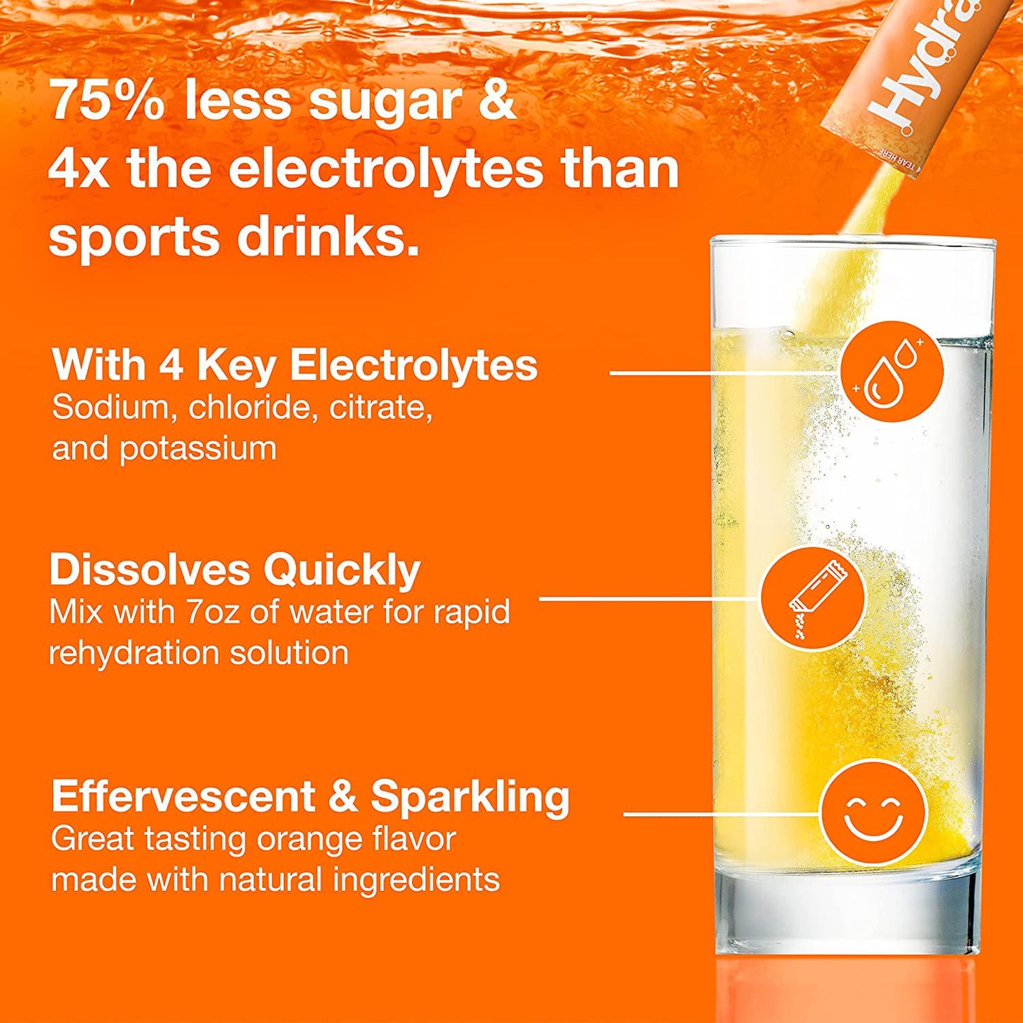 Hydralyte Electrolyte Hydration Powder Packets | Lightly Sparkling | Single Serve Powder Drink Mix for Workout, Cold and Flu, Late Night Recovery | Non-GMO, Instant Dissolve | All Natural Orange, 12 ct