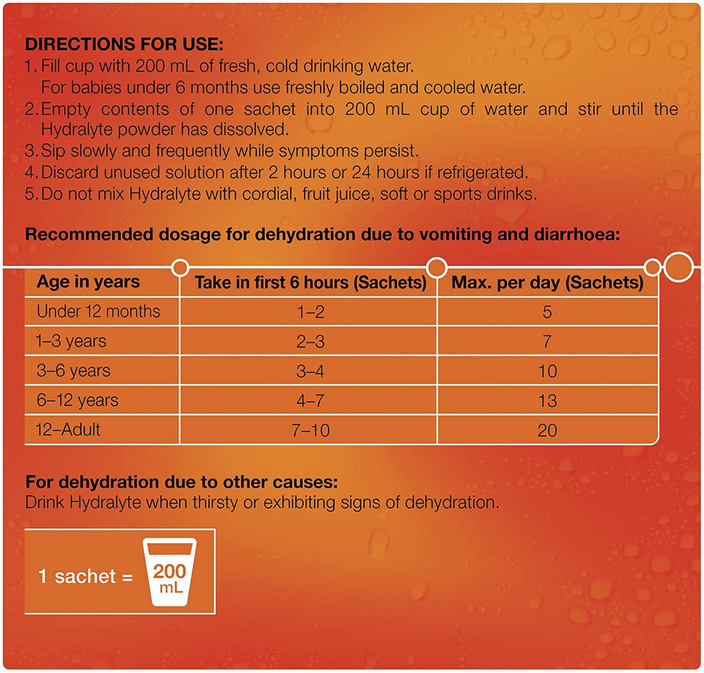 Hydralyte Electrolyte Powder Orange, 10 Sachets 10 Sachets, Orange 49 grams