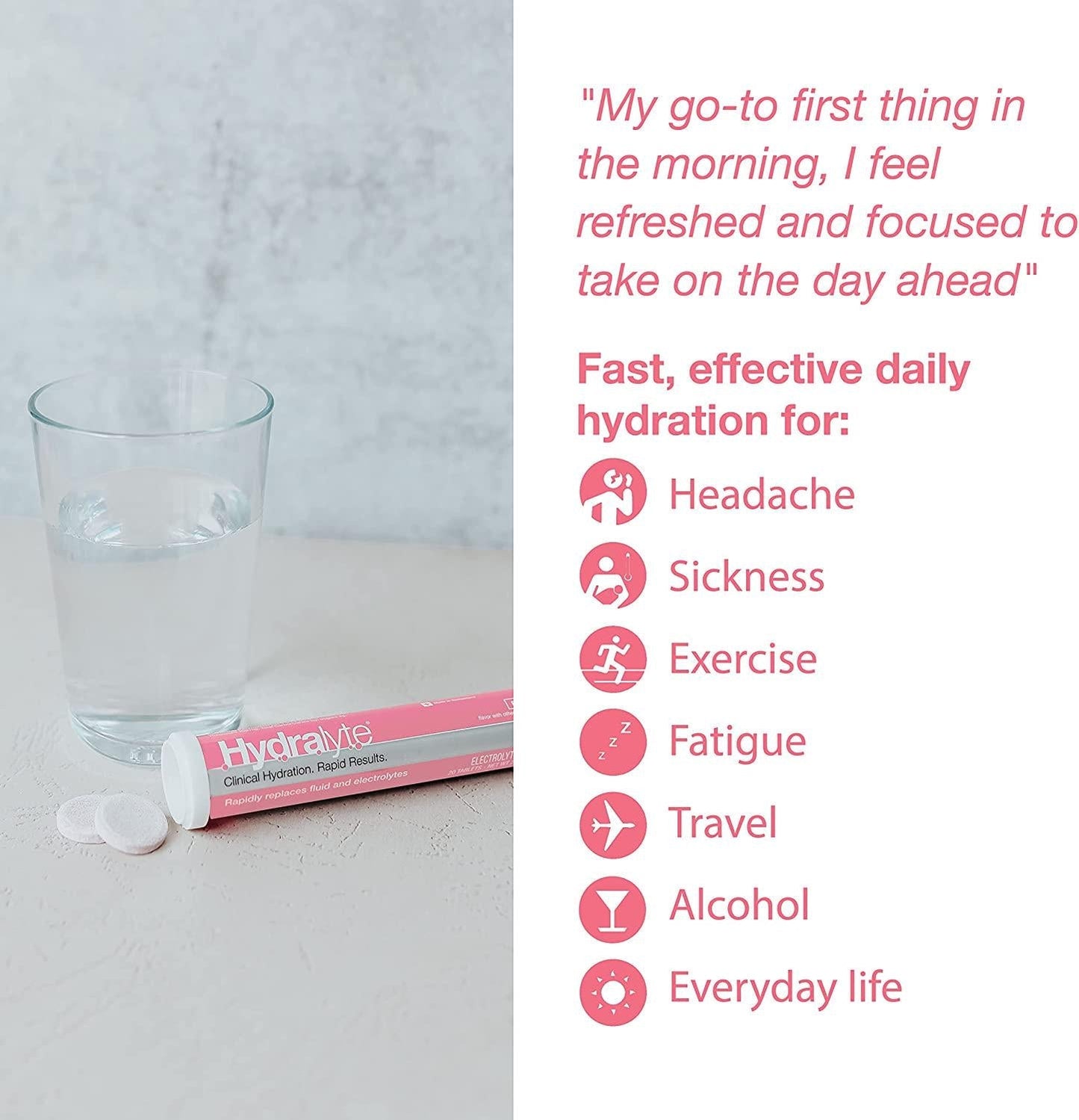 Hydralyte Electrolyte Tablets | Strawberry Lemonade Electrolytes | for Bachelorette Parties, Workout Essential and A Travel Essential for Daily Hydration Needs | (10 Servings, 20 Electrolyte Tablets)