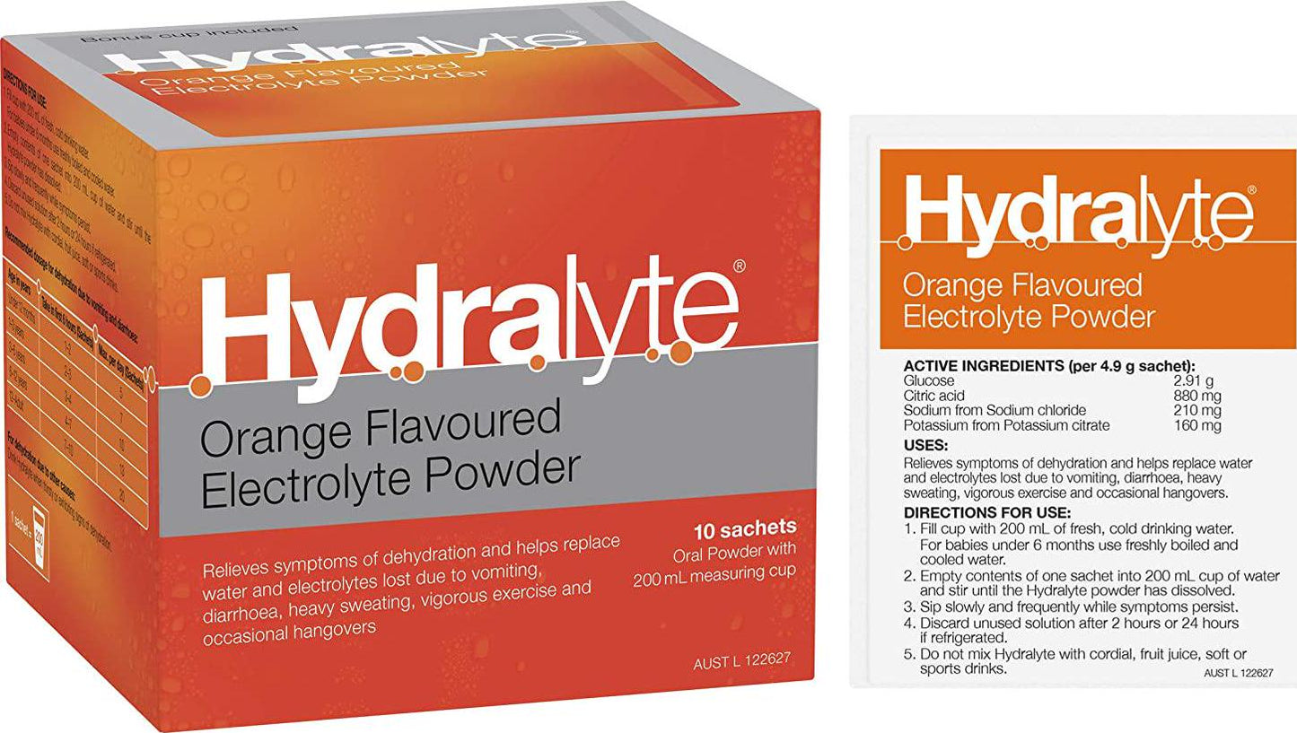 Hydralyte Electrolyte Powder Orange, 10 Sachets 10 Sachets, Orange 49 grams
