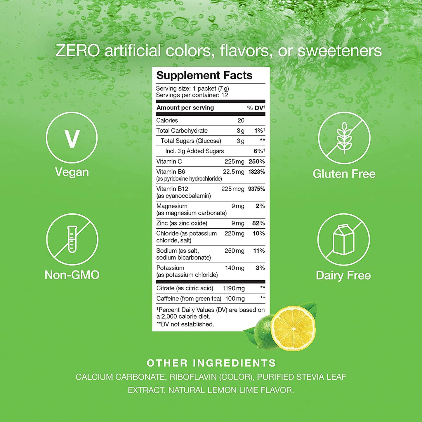 Hydralyte Energy Powder- Lemon Lime Electrolyte Powder Packets | Natural Caffeine Powder with Green Tea Extract | Energy Drink Powder for Sports Performance and Recovery - (8oz Serving, 12 Count)