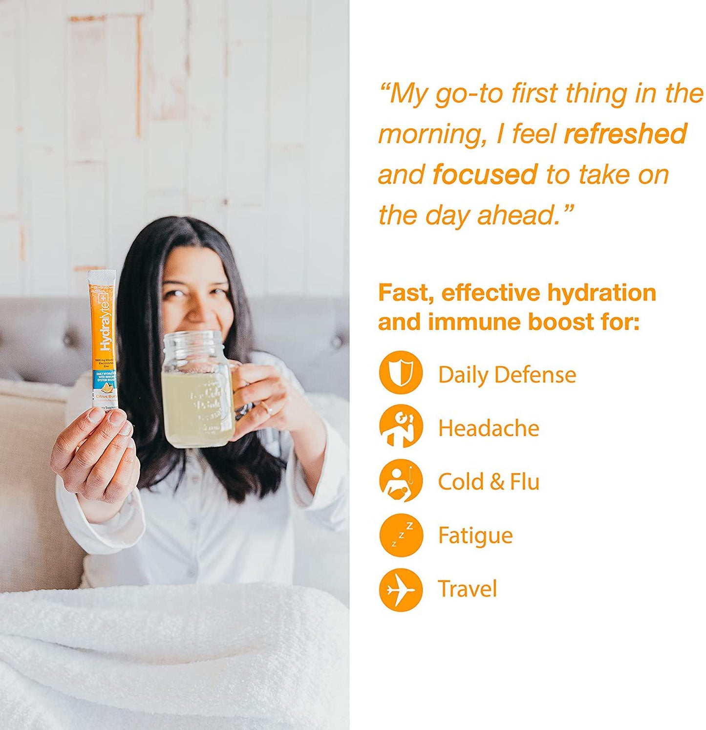 Hydralyte Immunity - Citrus Electrolyte Powder Packets | 1,000mg Vitamin C Hydration Packets for Immune Support | All Natural Hydration Powder with Zinc and Electrolytes | (8oz Serving, 20 Count)