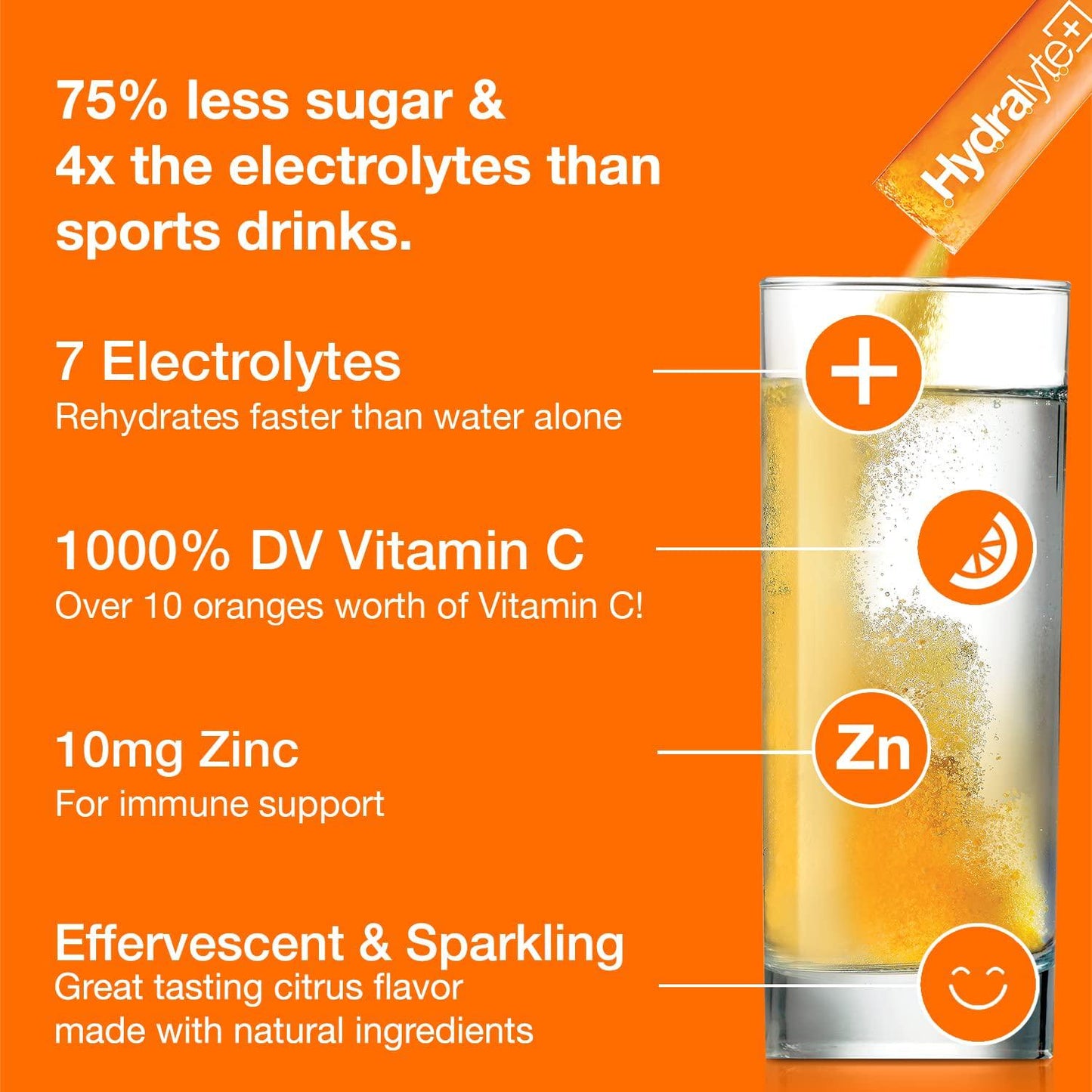 Hydralyte Immunity - Citrus Electrolyte Powder Packets | 1,000mg Vitamin C Hydration Packets for Immune Support | All Natural Hydration Powder with Zinc and Electrolytes | (8oz Serving, 20 Count)