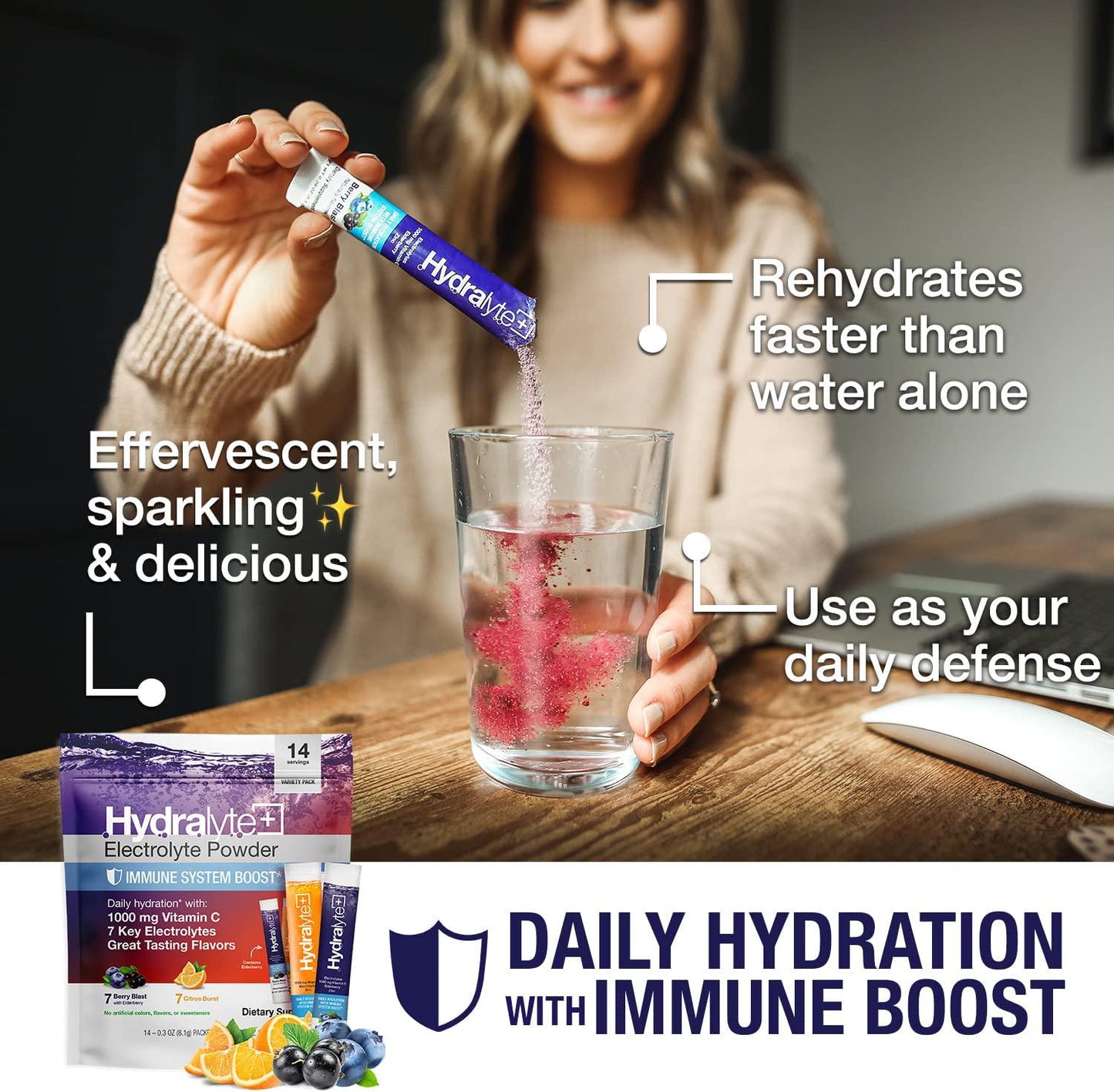 Hydralyte Immunity - Electrolyte Powder Packets | Variety Hydration Packets for Immune Supoport with Elderberry and Vitamin C | Hydration Powder with Zinc and Electrolytes | (8oz Serving, 20 Count)