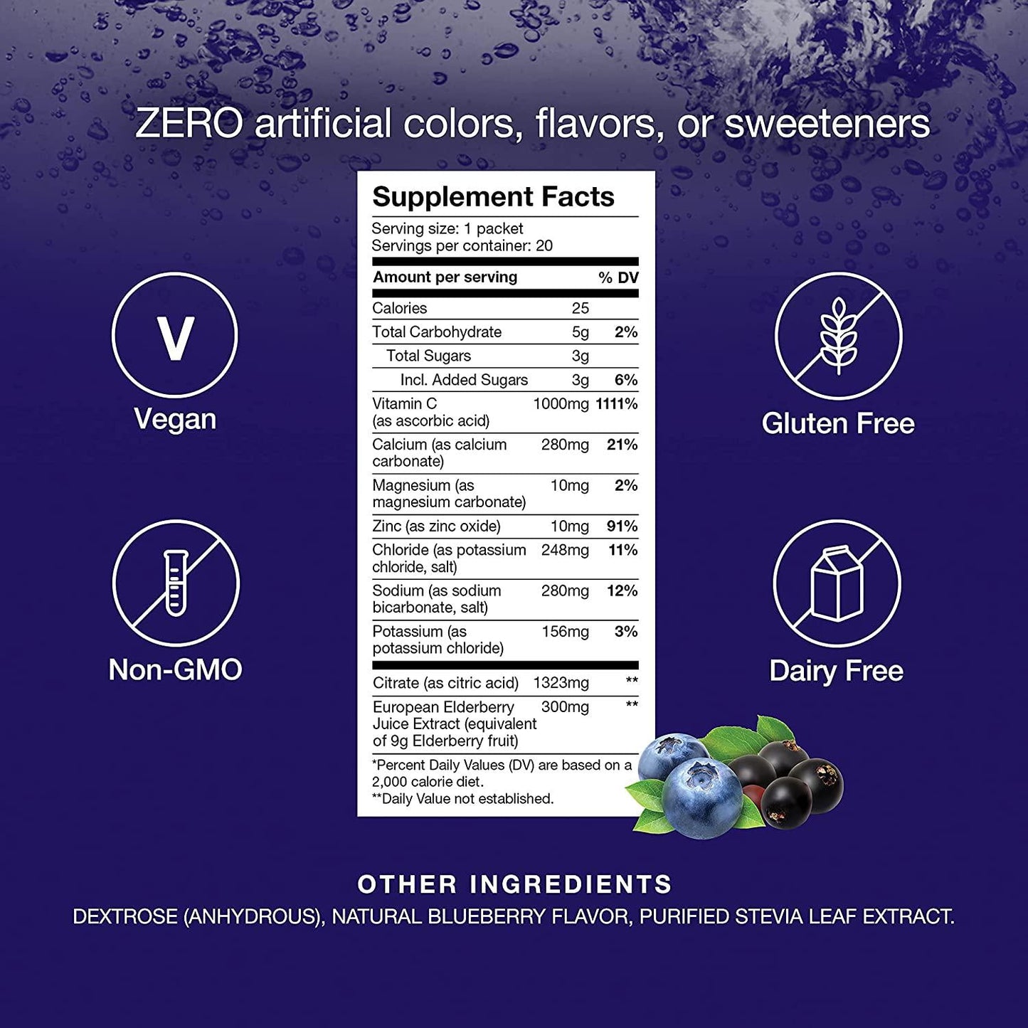 Hydralyte Immunity - Electrolyte Powder Packets | Elderberry and Vitamin C Hydration Packets for Immune Support | All Natural Hydration Powder with Zinc and Electrolytes | (8oz Serving, 20 Count)