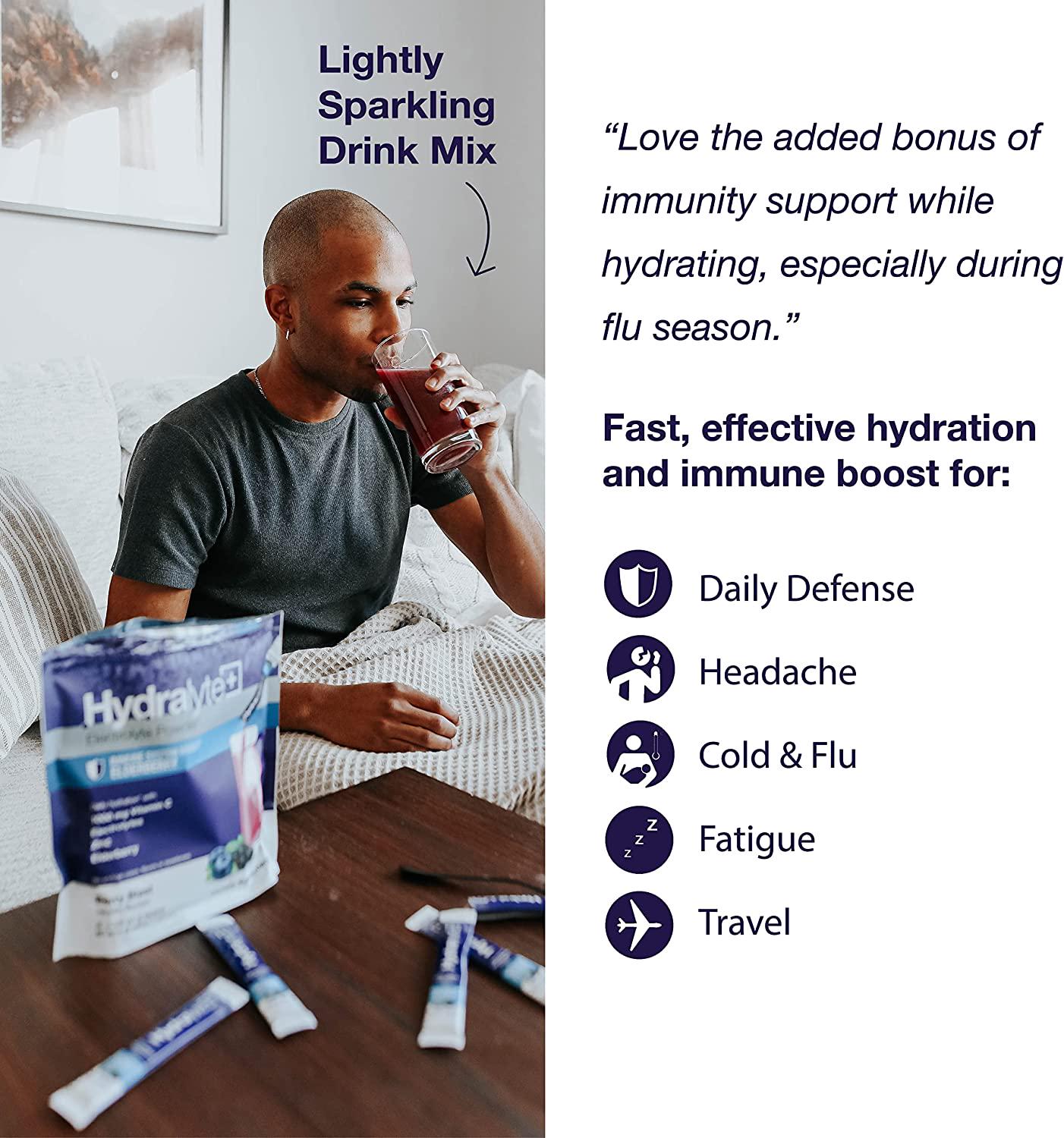 Hydralyte Immunity - Electrolyte Powder Packets | Variety Hydration Packets for Immune Supoport with Elderberry and Vitamin C | Hydration Powder with Zinc and Electrolytes | (8oz Serving, 20 Count)