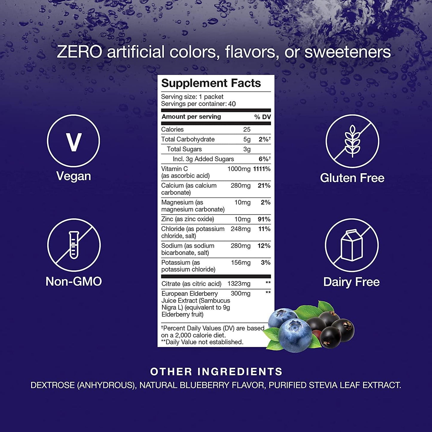 Hydralyte Immunity - Electrolyte Powder Packets | Elderberry and Vitamin C Hydration Packets for Immune Support | All Natural Hydration Powder with Zinc and Electrolytes | (8oz Serving, 40 Count)