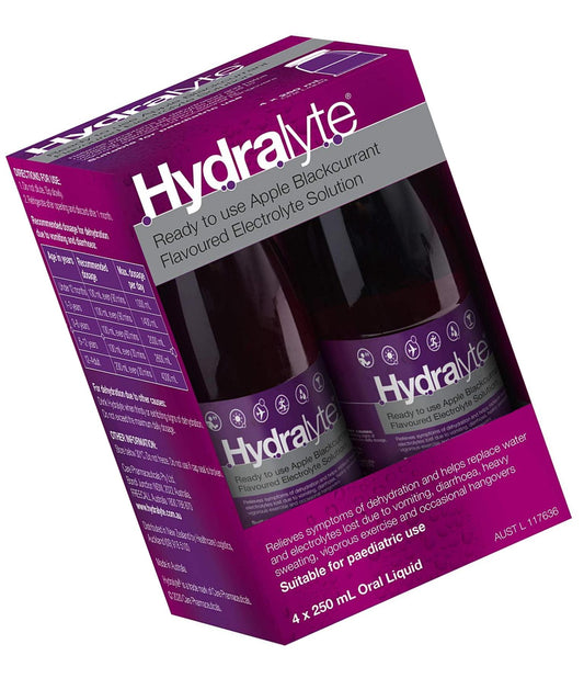 Hydralyte Ready To Use Electrolyte Solution Apple Blackcurrant Flavoured 4x250 mL