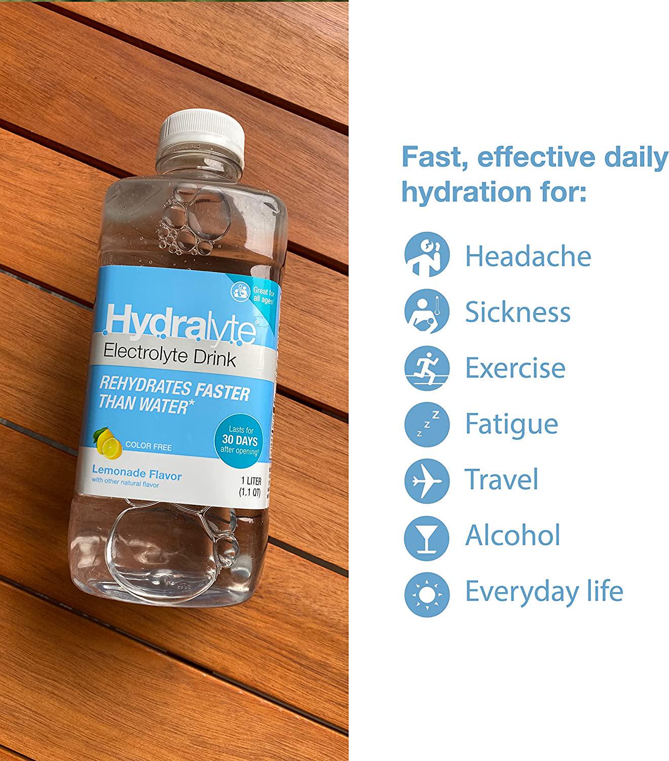 Hydralyte Ready to Drink | Oral Electrolyte Solution | Electrolyte Drink | Pre-mixed | Clinical Hydration Formula for Workout, Cold and Flu, Late Night Recovery | Non-GMO | Lemonade, 1L (33.8 fl oz)