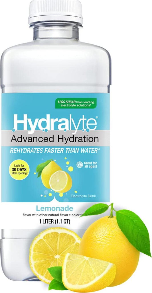 Hydralyte Ready to Drink | Oral Electrolyte Solution | Electrolyte Drink | Pre-mixed | Clinical Hydration Formula for Workout, Cold and Flu, Late Night Recovery | Non-GMO | Lemonade, 1L (33.8 fl oz)