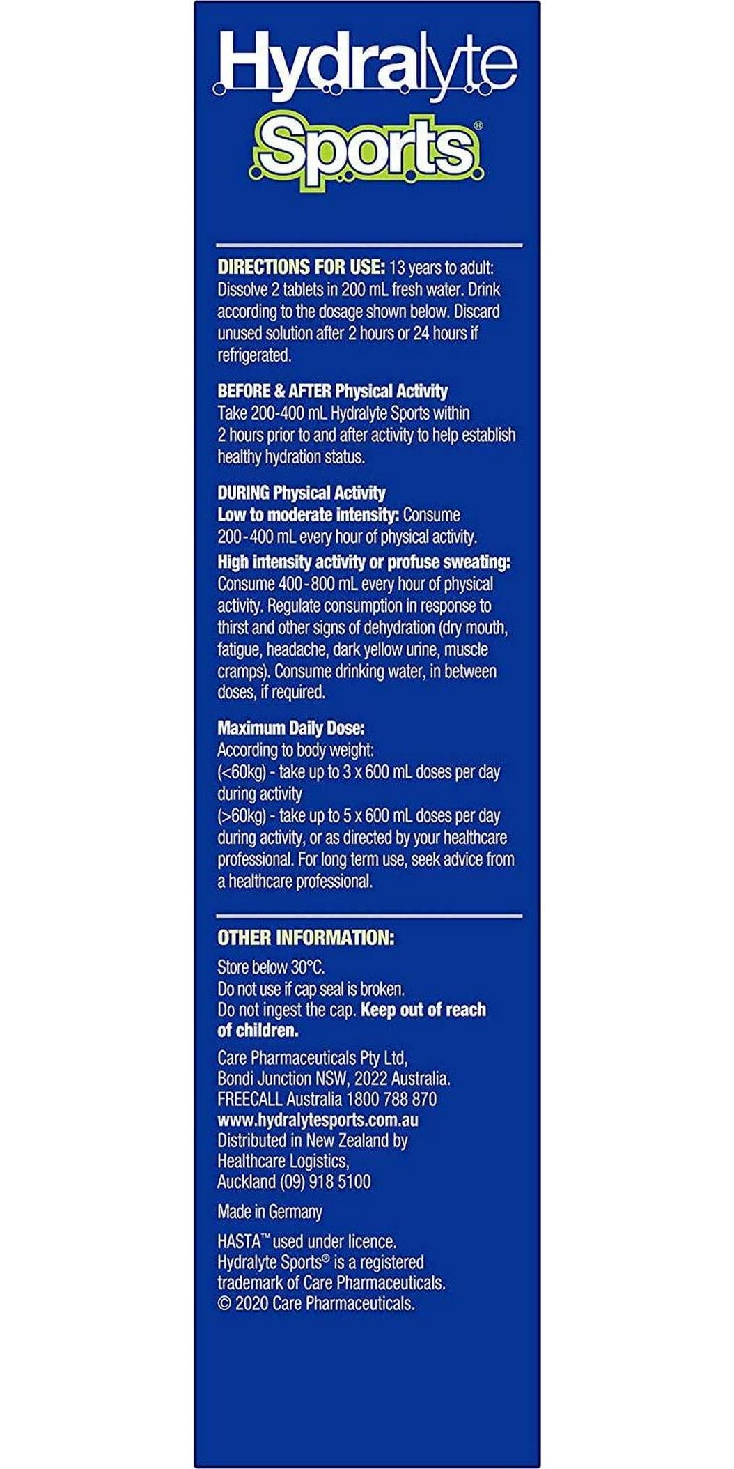 Hydralyte Sports Flavoured Effervescent Electrolyte, Lemon Lime, 20 count