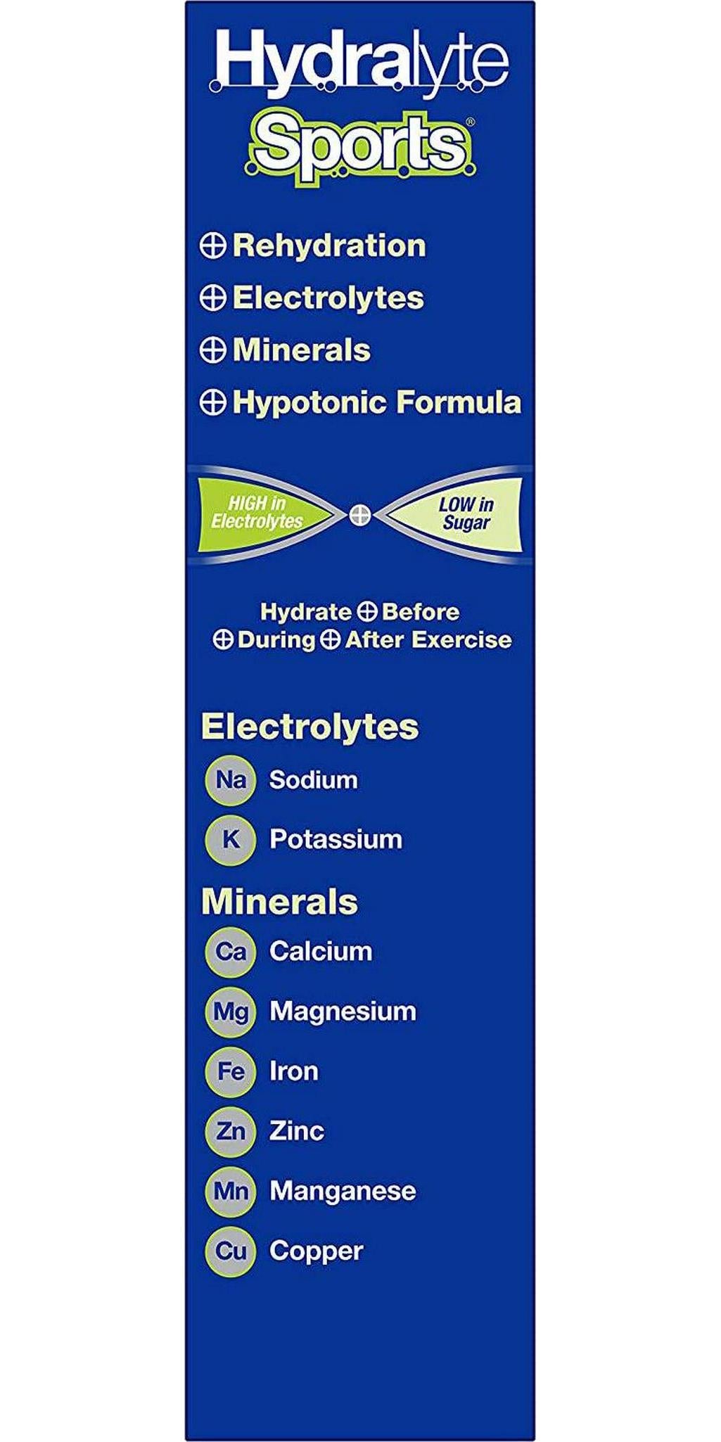 Hydralyte Sports Flavoured Effervescent Electrolyte, Lemon Lime, 20 count