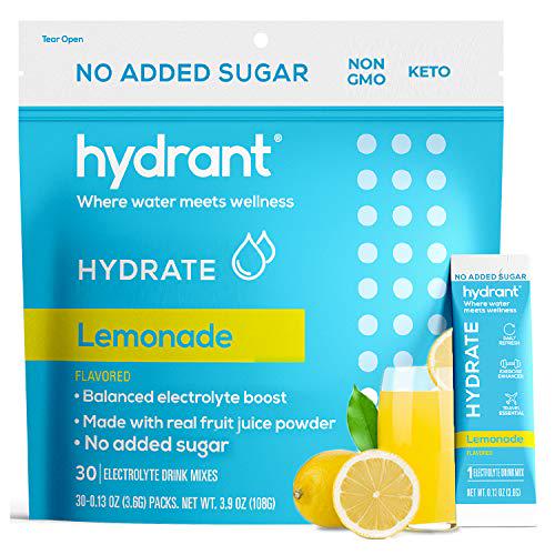 Hydrant Hydrate, No Added Sugar, Electrolyte Powder Rapid Hydration Mix, Hydration Powder Packets Drink Mix, Helps Rehydrate Better Than Water (Lemonade, 30 Count)