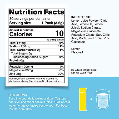 Hydrant Hydrate, No Added Sugar, Electrolyte Powder Rapid Hydration Mix, Hydration Powder Packets Drink Mix, Helps Rehydrate Better Than Water (Lemonade, 30 Count)